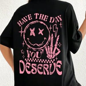 Black T-Shirt with Pink Graphic Design